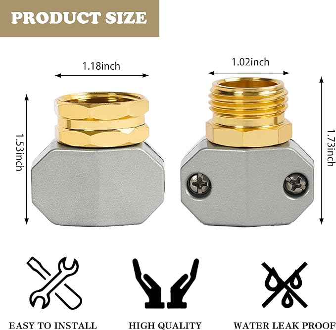 Hourleey Garden Hose Repair Kit, 4 Sets Aluminum Alloy Garden Hose End Mender - Image 3