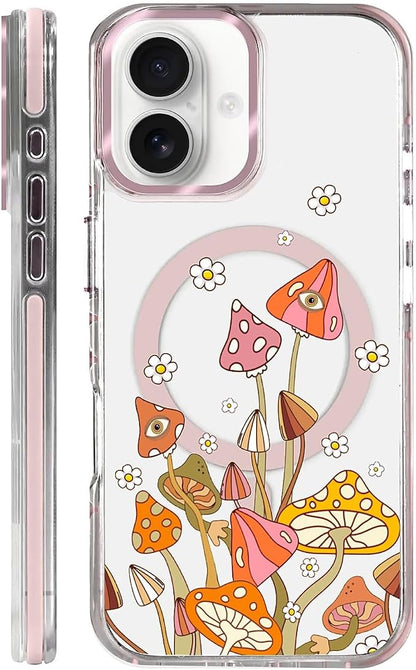 Case for iPhone 16, Retro Mushroom Sunflower Phone Case Design，for Women Girls by Toulas