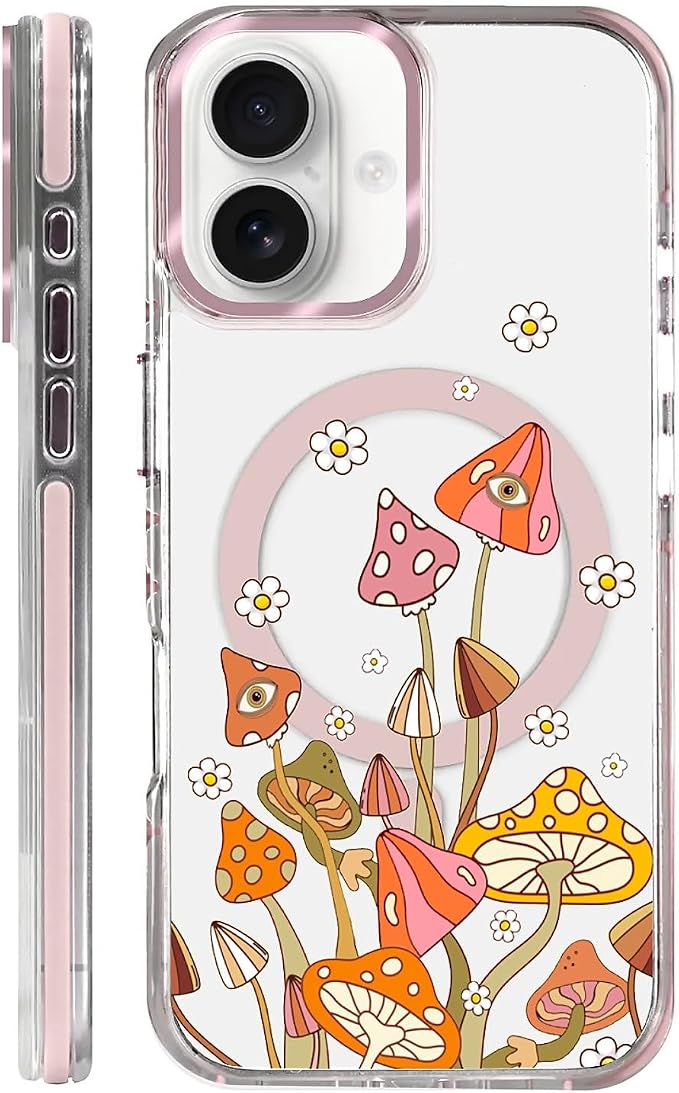 Case for iPhone 16 Plus, Retro Mushroom Sunflower Phone Case Design，for Women by Toulas
