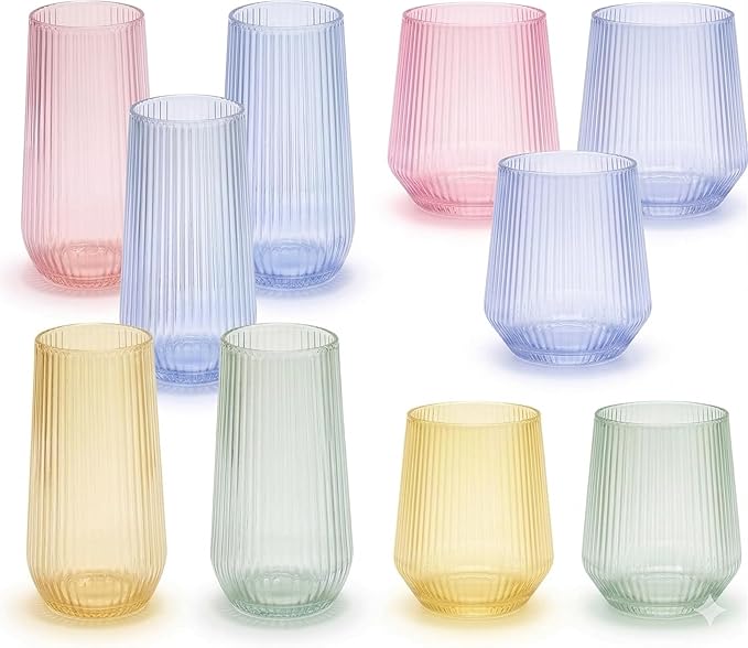 Oojami 48 Pack Ribbed Origami Ripple Plastic Glasses, 24 Stemless 9oz Champagne - Image 3