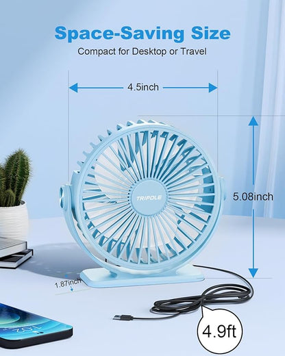 TriPole Small Desk Fan USB Powered Mini Portable Fan, 3 Speeds Strong Breeze - Image 5