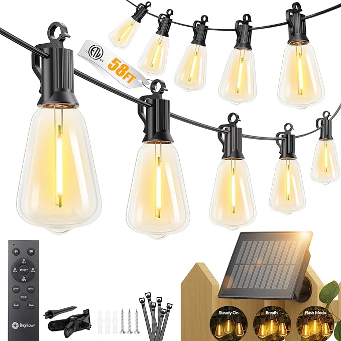 Brightown 58FT Solar String Lights Outdoor Waterproof, Patio Lights by Brightown