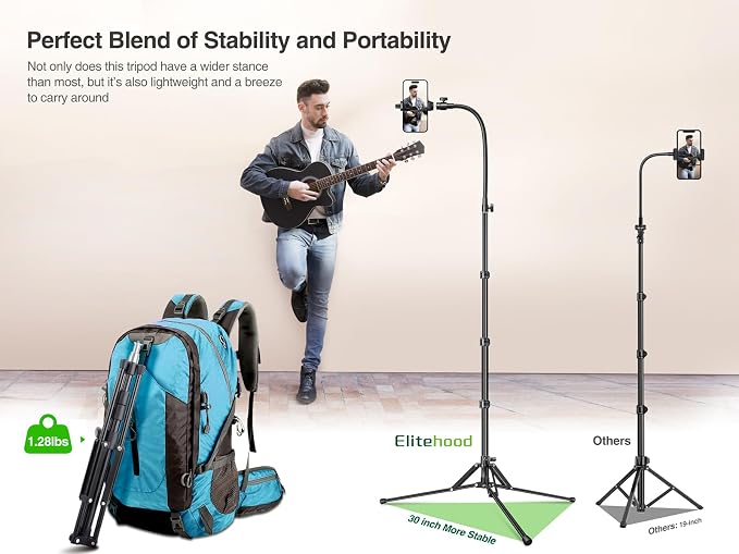 elitehood 6.8 Feet Tall Phone Stand Tripod, Aluminum iPhone Tripod, Adjustable - Image 2