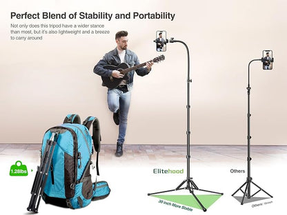 elitehood 6.8 Feet Tall Phone Stand Tripod, Aluminum iPhone Tripod, Adjustable - Image 2
