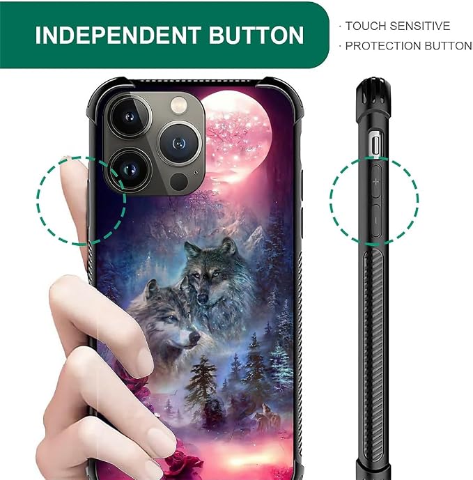 for iPhone 14 Pro Max Case, Star Two Wolfs Howling Pattern Graphic Design Girl - Image 5
