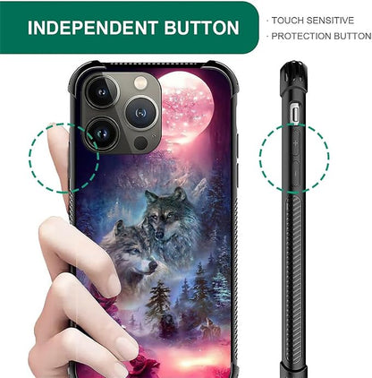 for iPhone 14 Pro Max Case, Star Two Wolfs Howling Pattern Graphic Design Girl - Image 5