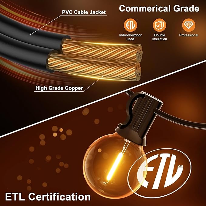 GPATIO Outdoor String Lights, 100FT G40 Bulbs Shatterproof Patio Lights - Image 5