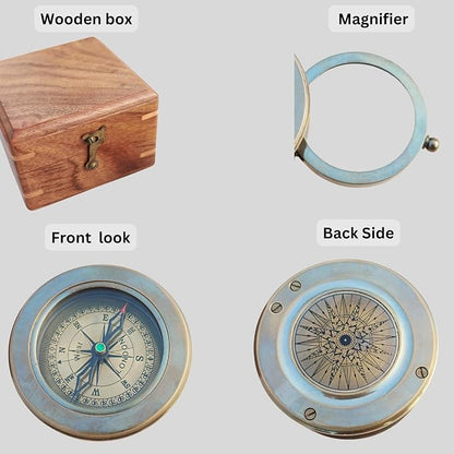 Vintage Brass Compass with Wooden Box – Antique Navigation Compass - Image 2