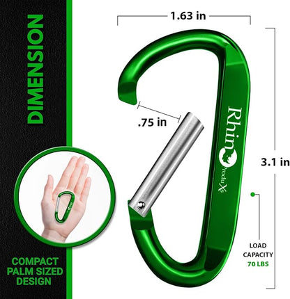 Rhino Produxs 8PCS of Lightweight Duty Snap Carabiner Clips, D Ring Shape - Image 2