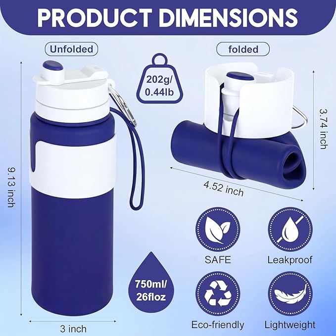 LemonRoad 4 Pcs 26 oz Silicone Collapsible Water Bottle, Portable Foldable - Image 2