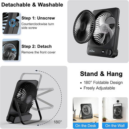 WHATOOK Large Travel Desk Fan: 10000mAh Battery 40 Hours Runtime Silent - Image 6
