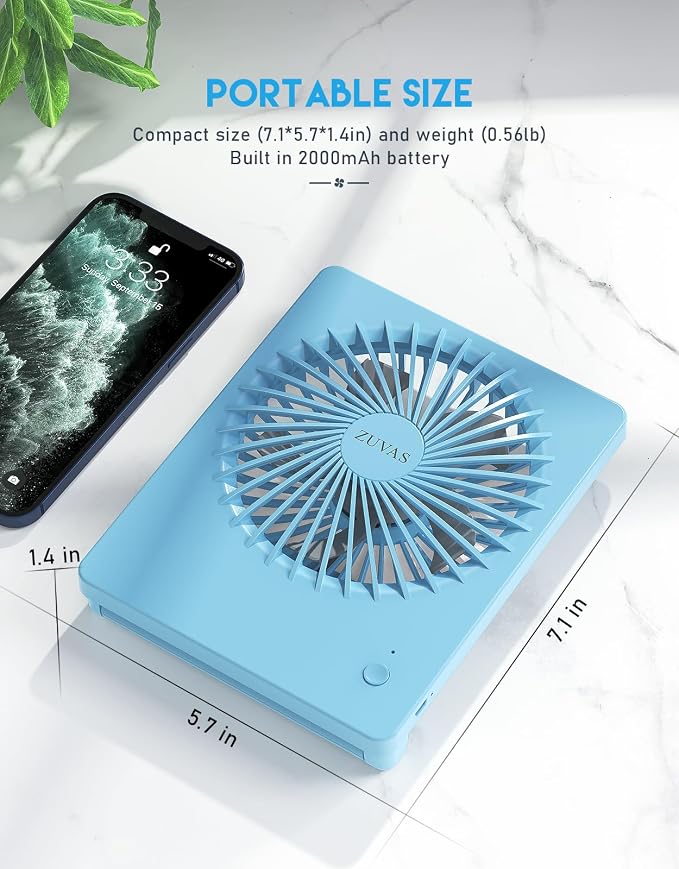 Zuvas Desk Fan Battery Operated Fan Rechargeable 180°Tilt Folding Personal Fan - Image 6