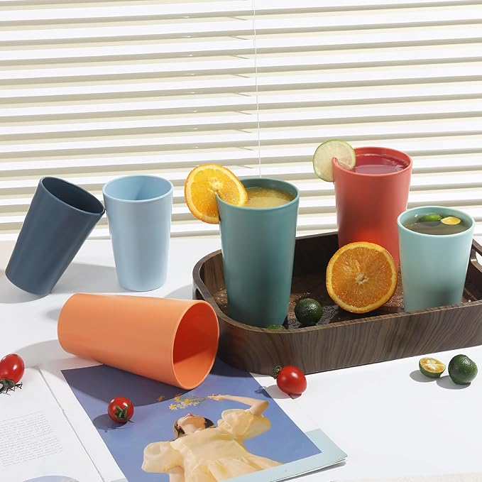 24 Pcs Unbreakable Plastic Cups Set, 20 oz Reusable Plastic Cups, Stackable - Image 6