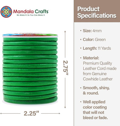 Mandala Crafts Round Genuine Green Leather Cord - Image 4