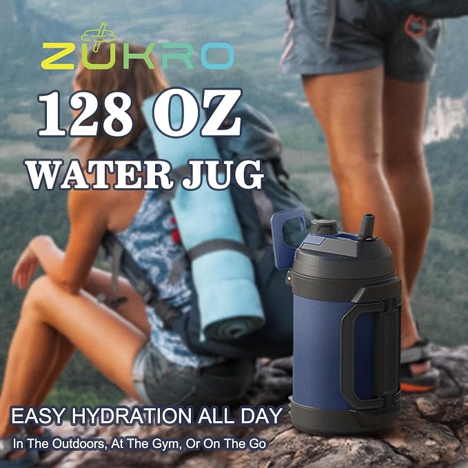 Zukro 1 Gallon Water Jug, One Gallon Large Triple Wall Insulated Metal Jug - Image 9