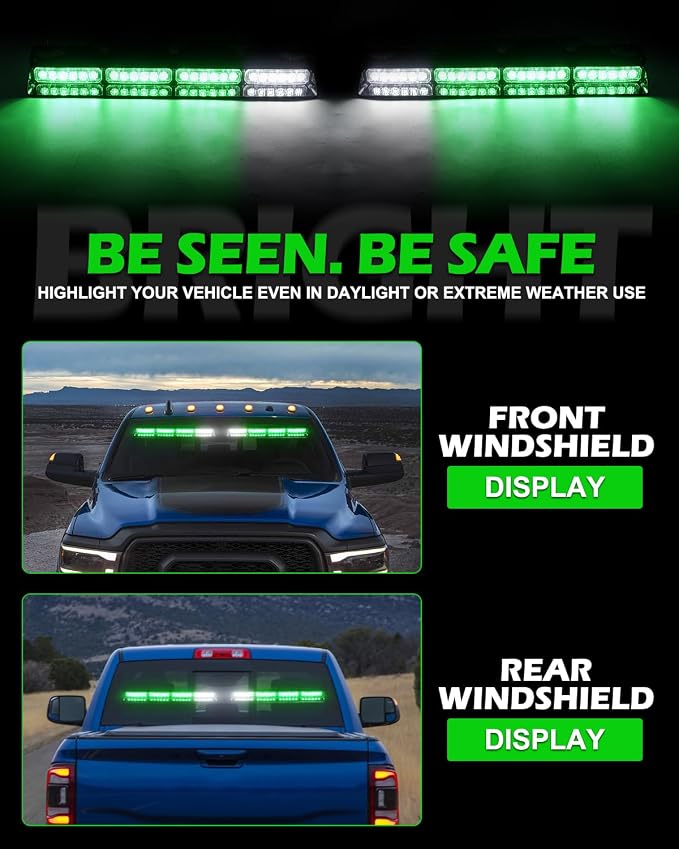 HLauto 604N Emergency Dash Strobe Lights: 2x16.8 inch Green Security Light - Image 2