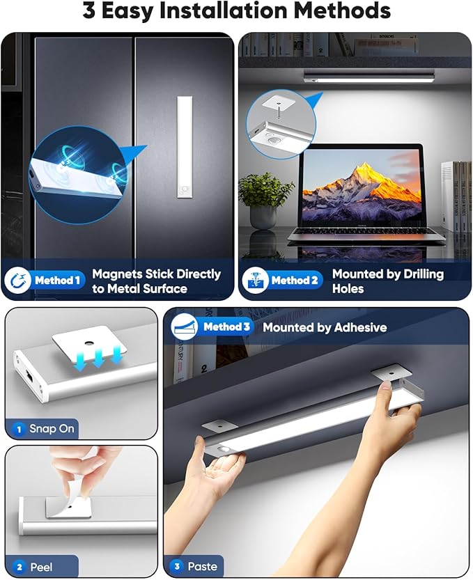 12'' Under Cabinet Lights, LED Rechargeable Battery Operated Motion Sensor - Image 4