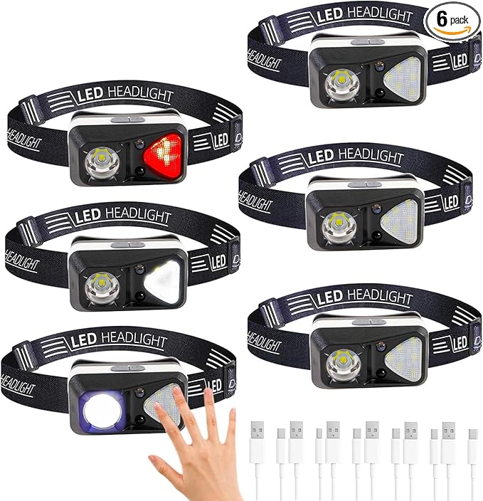 6 Pack Rechargeable Headlamp Flashlight, LED Head Lamp by Hilngav