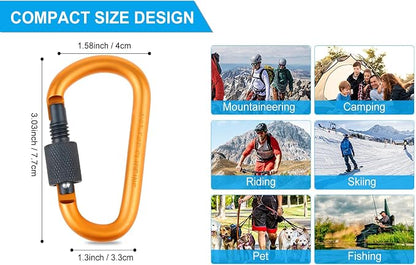 10 Pack Aluminum D Ring Key Rings Hiking Clips Locking Carabiner - Image 2