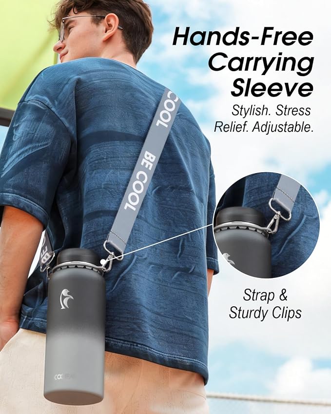 Coolflask Water Bottle with Straw, 40 oz Insulated Metal Water Flask with Straw - Image 6