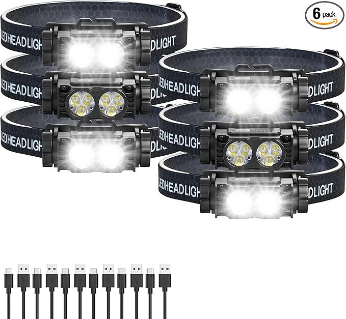 Bud K 6pack Headlamp Rechargeable, 5000L Super Bright Light LED Rechargeable by BUDK