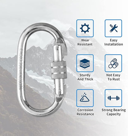 Oval Indoor Outdoor Climbing Carabiner, 25 KN Screw Locking Heavy Duty Safety - Image 2