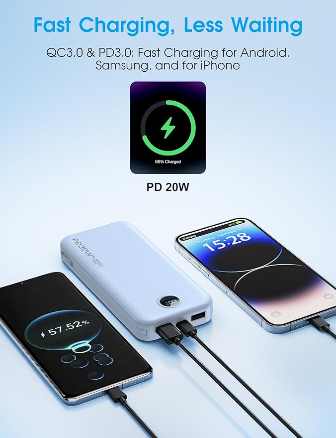 Portable Charger with Built-in Cables and Wall Plug, 10000mAh PD20W USB C Power - Image 5