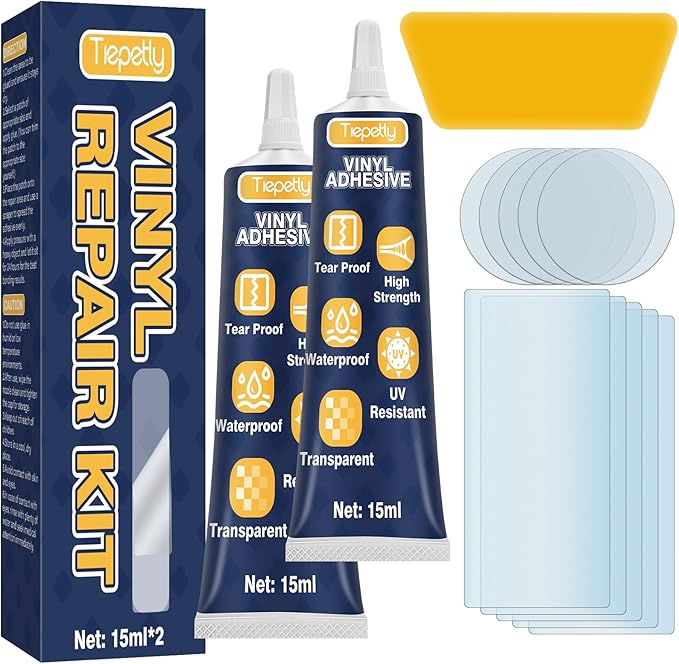 Tiepetly Vinyl Repair Kit Transparent, Air Mattress Patch Kit Heavy Duty by Tiepetly