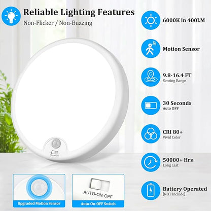 2-Pack Battery Operated Motion Sensor LED Ceiling Light, 7.2inch Flush Mount - Image 3