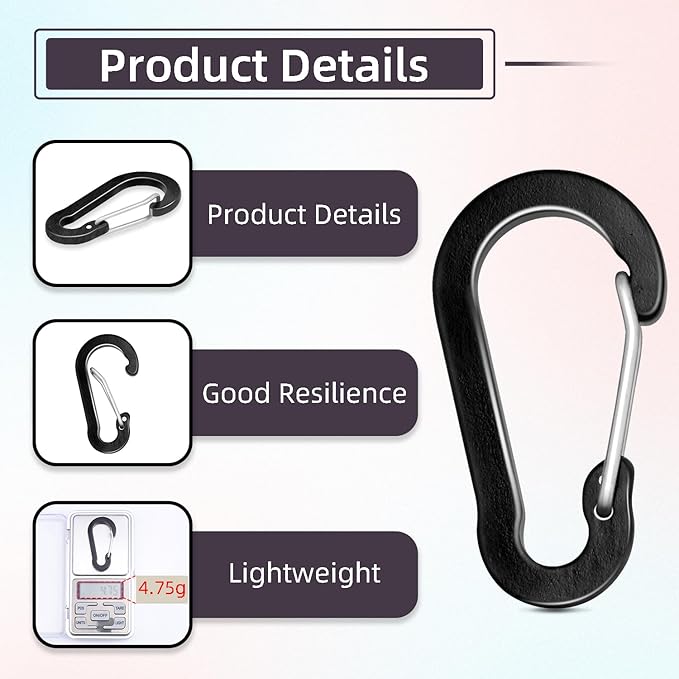 6pcs Aluminum Small Carabiner Clip, 2 Inch Carabiner Keychain Clasp Spring D - Image 3