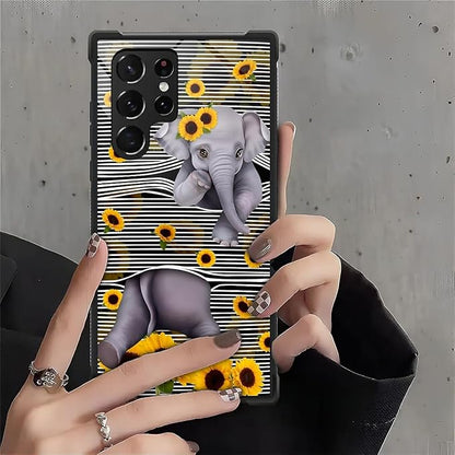 for Samsung Galaxy S22 Ultra Case, Cute Little Elephant Sunflower White Line - Image 7