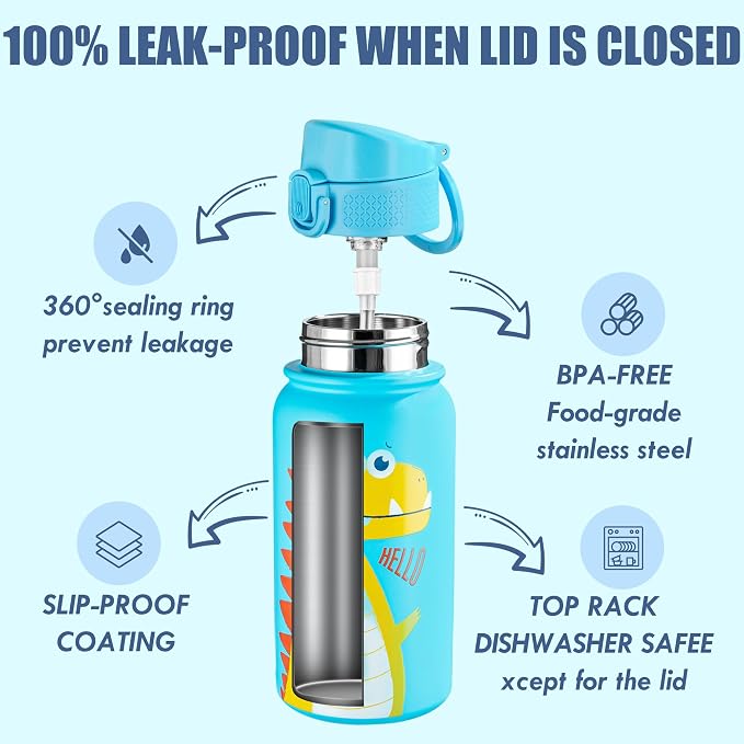 OLDLEY 12oz Kids Water Bottle, Stainless Steel Insulated Water Bottle - Image 3