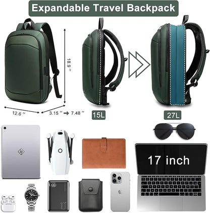 Business Backpack 17 Inch Slim Expandable Waterproof Travel Laptop Backpacks - Image 2