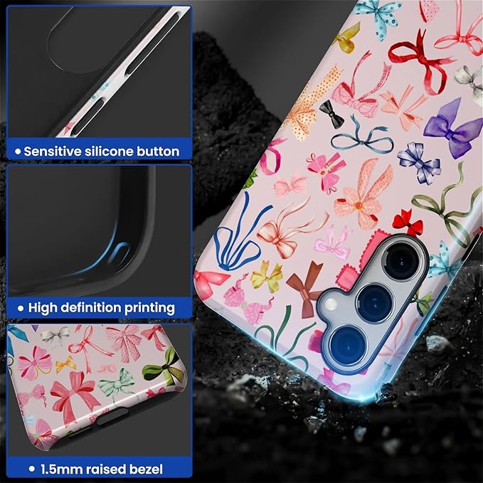 for Samsung Galaxy S24 Case, HL2 Aesthetic Color Bow Tie Hybrid 2 Layer Hard - Image 3