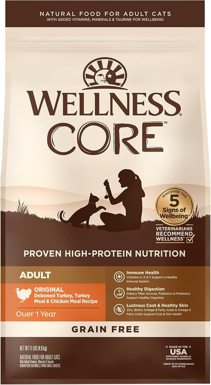 Wellness CORE Adult Dry Cat Food, Grain Free Kibble, Turkey Meal and Chicken by WellnessNaturalPetFood