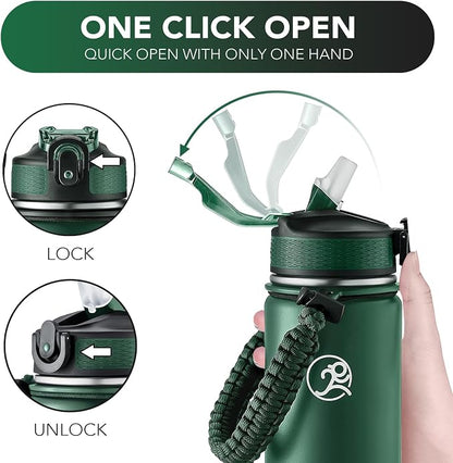 GOSWAG Insulated Sports Water Bottle, 24oz 2 Lids, Stainless Steel Water Bottles - Image 5