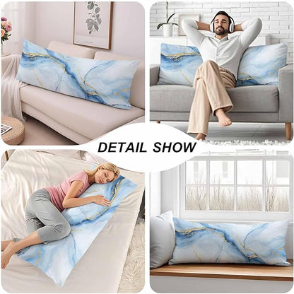 Couch Pillows Decorative Body Pillow Cover Marble, Abstract Marble Blue Gold - Image 5