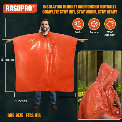 4 Pack Emergency Ponchos with Thickened Mylar Blanket Lining, Waterproof - Image 4
