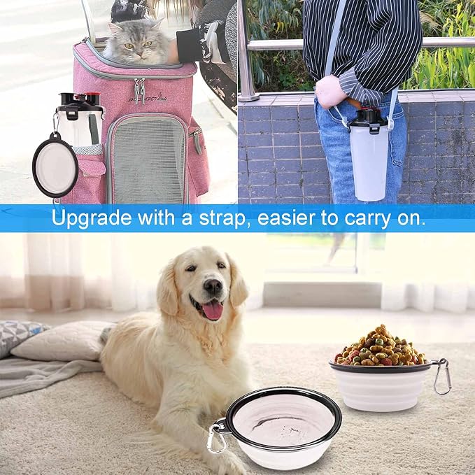 Dog Travel Water Bottle Collapsible Bowls, 2 in 1 Pet Food Container - Image 2