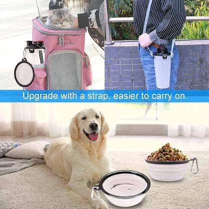 Dog Travel Water Bottle Collapsible Bowls, 2 in 1 Pet Food Container - Image 2