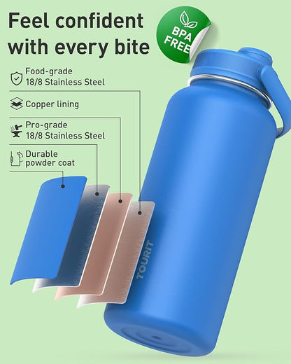 TOURIT 40 oz Insulated Water Bottle, Stainless Steel Sports Water Bottles - Image 2