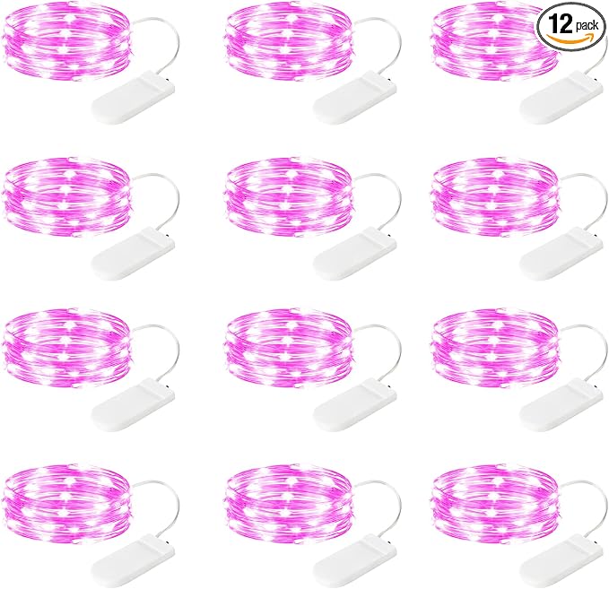 12-Pack LED Fairy Lights 7 Feet Battery Powered Waterproof Silver Wire 20 Slim by SINAMER