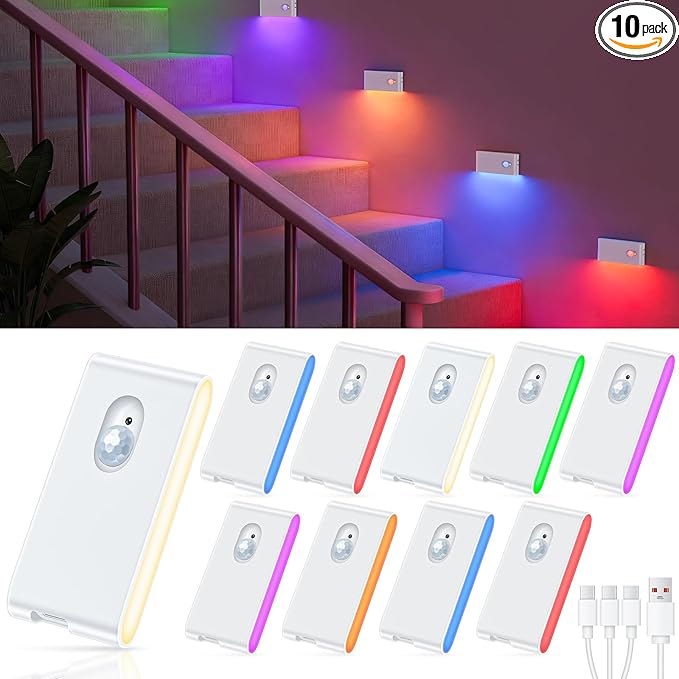 WILLED Motion Sensor Night Light, RGB & Warm White Stair Lights Indoor by WILLED