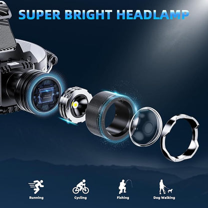 Super Bright Headlamp Rechargeable- LED Head Light, 99000LM Zoom Head Lamp & - Image 2