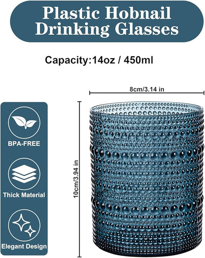 18PCS Hobnail Plastic Drinking Glasses - 14Oz Beaded Mixed Drinkware Sets - Image 3