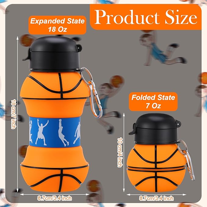 Layhit 8 Pcs Basketball Water Bottles 18oz Collapsible Basketball Water Cups - Image 2