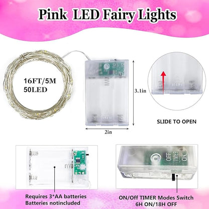 4-Pack 50 LED Pink Fairy Lights Battery Operated - Image 4