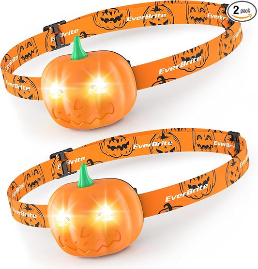 EverBrite Halloween Pumpkin Headlamps 2 Pack, 2 Modes LED Head Lamps Adjustable by EverBrite