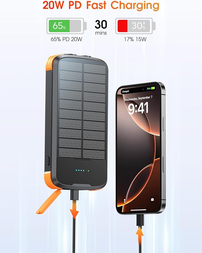 Solar Charger Power Bank, PD 20W Fast Charging External Batter, 40000mAh - Image 4