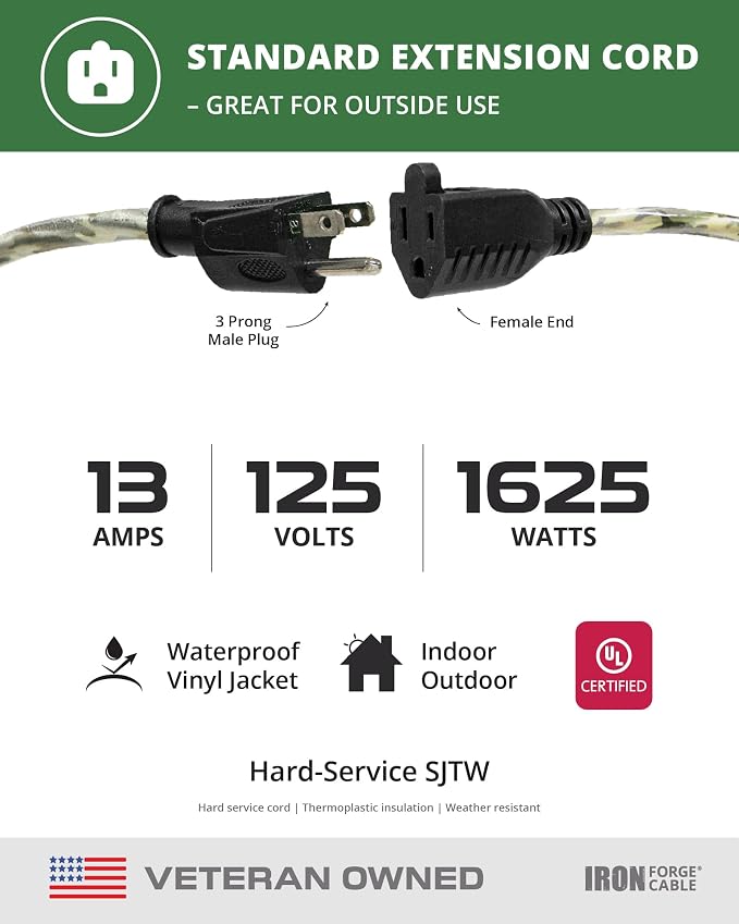 Iron Forge Cable Camo Outdoor Extension Cord 25 ft, 16/3 SJTW 25 Foot - Image 2